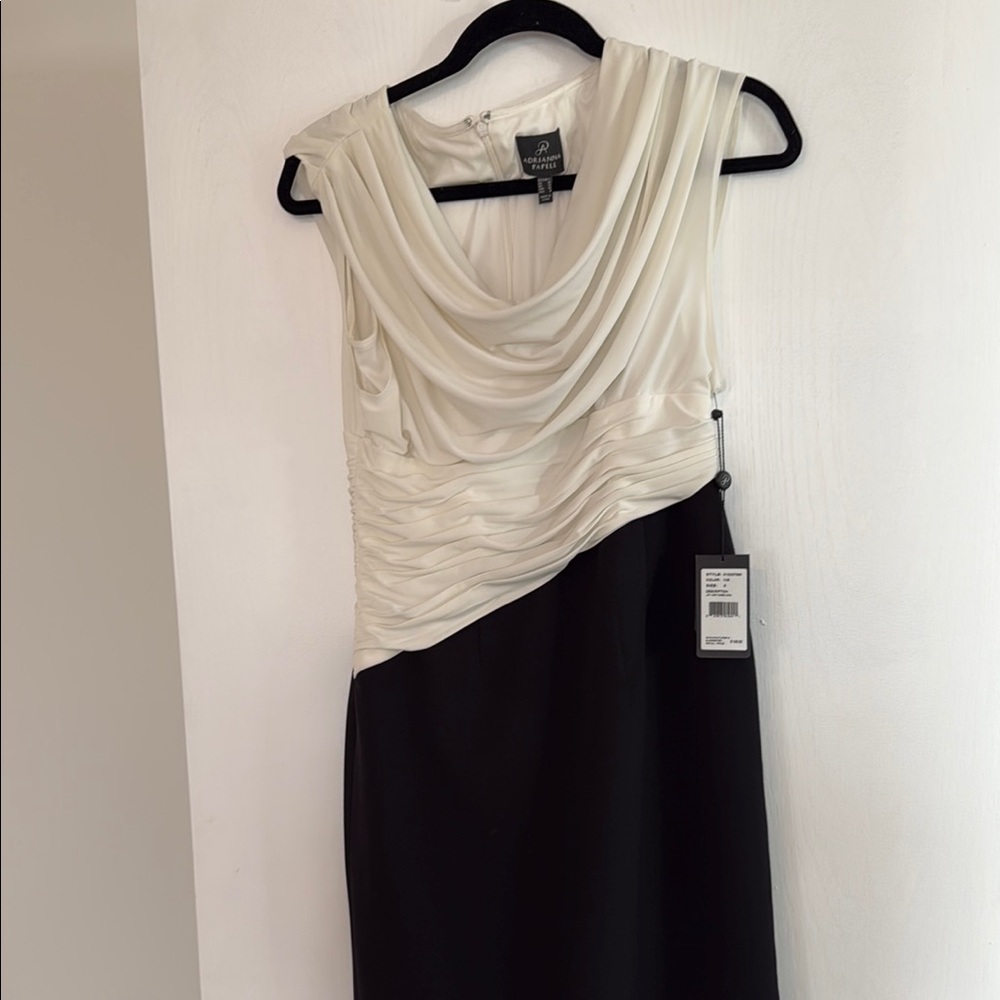 R&M Richards Cream Asymmetrical Sheath Cocktail Dress